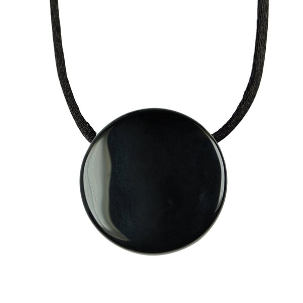 Obsidian - Schutz - Spiegel, gebohrt mit Schnur